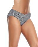 Emoswim - Ruched Bikini Bottom Cheeky High Cut Bathing Suit Bottoms-Black And White Stripe