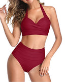Emoswim - Zweiteiliger Push-Up-BH mit verstellbaren Trägern und hohem Beinausschnitt, Bikini-Rot
