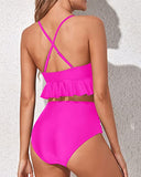 Emoswim - Flitterwochen-perfektes Bikini-Set mit tiefem V-Ausschnitt und Bauchkontrolle – Neonpink