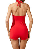 Emoswim - Wattierter Push-Up-Badeanzug mit Shorts im Boyleg-Stil - Rot
