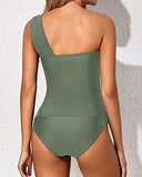 Emoswim – Sexy One-Shoulder-Bikini-Oberteil, zweiteiliger Tankini-Badeanzug für Damen – Olivgrün