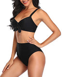 Emoswim - Sexy Tummy Control geraffte Krawattenknoten Bademode für Damen High Waist Bikini Set-Schwarz