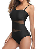 Emoswim - Sexy Cutout Mesh Inserts One Piece Swimsuit For Curvy Women-Black