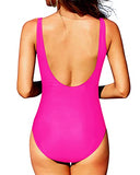 Emoswim - Bequeme, breite Träger geraffter Bauchweg-Badeanzug – Neon Pink