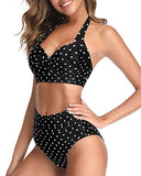 Emoswim – Verstellbarer Vintage Neckholder-Bikini mit hoher Taille und schwarzen Punkten