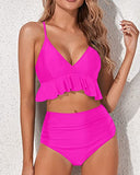 Emoswim - Flitterwochen-perfektes Bikini-Set mit tiefem V-Ausschnitt und Bauchkontrolle – Neonpink