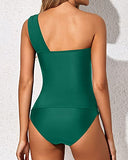 Emoswim - Women's Sexy Ruched One Shoulder Tankini Swimsuit-Emerald Green