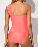 Emoswim – Stilvoller Zweiteiler, One-Shoulder-Bikini-Oberteil und Shorts – Korallenrosa