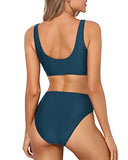 Emoswim - Tummy-Hiding High Waisted Swimsuit Sports Two Piece Bikini For Women-Teal