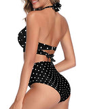 Emoswim – Verstellbarer Vintage Neckholder-Bikini mit hoher Taille und schwarzen Punkten