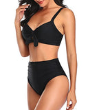 Emoswim - Sexy Tummy Control geraffte Krawattenknoten Bademode für Damen High Waist Bikini Set-Schwarz