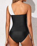 Emoswim - Women's Tankini Asymmetrical Top & Control Fit Shorts-Black