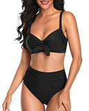 Emoswim - Sexy Tummy Control geraffte Krawattenknoten Bademode für Damen High Waist Bikini Set-Schwarz