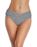 Emoswim - Ruched Bikini Bottom Cheeky High Cut Bathing Suit Bottoms-Black And White Stripe