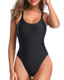 Emoswim - Stylischer Badeanzug mit niedrigem V-Ausschnitt, figurbetont, für Damen – Schwarz