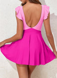 Emoswim-Damen einteiliger Badeanzug Rüschen Cutout Badkleid Bauchkontrolle V-Ausschnitt Wickel-Bademode