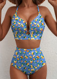 Emoswim – Zweiteiliger Bikini mit U-Bügel, Cut-Out und hoher Taille, 2026 Sommer – Grün Pink Lily