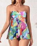 Emoswim – Zweiteiliger, trägerloser Tankini-Badeanzug für Damen mit Flyaway-Oberteil – Farbe: Batik