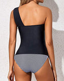 Emoswim - Schmeichelnde Zweiteilige Tankini-Badeanzüge mit One-Shoulder-Oberteil und Shorts-Badeanzüge – Schwarz gestreift