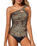 Emoswim - Flattering Backless Swimwear 2 Piece Tankini Bathing Suits For Women Shorts-Black And Leopard