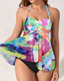 Emoswim – Zweiteiliger, trägerloser Tankini-Badeanzug für Damen mit Flyaway-Oberteil – Farbe: Batik