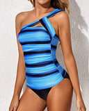 Emoswim – Rückenloses zweiteiliges Tankini-Badeanzug für Damen – Blau-schwarz gestreift