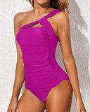 Emoswim - One Shoulder Ruched Tummy Control Two Piece Set