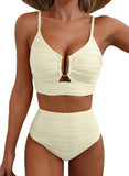 EMOSWIM High-Waisted Tummy Control Bikini Set Textured U-Wire Cutout Swimwear