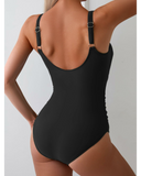 Emoswim - Damen Einteiliger Badeanzug Bauchkontrolle Figurformender Badeanzug Cutout Bindeknoten Bademode-Schwarz