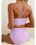 Emoswim - 2026 Summer Two Piece Bikini Set U-Wire Cutout High Waisted Swimsuit-Purple