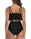 Emoswim - Sexy High Waisted Zweiteiliger Damen Bikini mit Rüschen und Volants - Schwarz