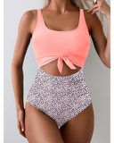 Emoswim - Damen Einteiler Badeanzug Bauchkontrolle Figurformend Cutout Bindeknoten Schwimmanzug-Pink