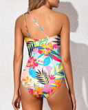 Emoswim – Einteiliger Badeanzug mit einer Schulter für Damen, bauchkontrollierende Badebekleidung – Blume