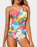 Emoswim - One Shoulder One Piece Swimsuit for Women Tummy Control Bathing Suits-Blue Tie Dye