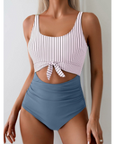 Emoswim – Damen-Badeanzug, Einteiler, Bauchkontrolle, kaschierend, Badeanzug, Cut-Out, Schleife, Navy