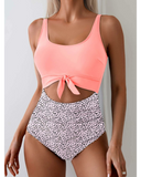 Emoswim - Damen Einteiler Badeanzug Bauchkontrolle Figurformend Cutout Bindeknoten Schwimmanzug-Pink