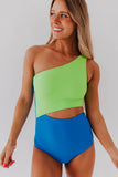 Emoswim-Green Terry Floral Cut Out One Piece In Fondant