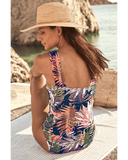 Emoswim - Ruched Front Leaf Print One Piece Swimsuit-Tropical Palm