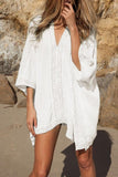 Emoswim - White V-Neck Loose Cover Up-Blue