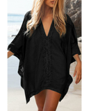 Emoswim - White V-Neck Loose Cover Up-Black