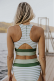 Emoswim – Schicker Bikini-Set mit Reißverschluss hinten und Streifenmuster