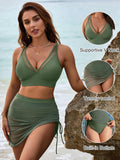EMOSWIM – Damen Badeskirt High Waisted Bikini Sets Bauchweg Badeanzüge Mesh Sarong Wickeltücher