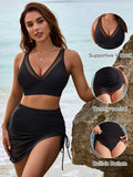 Emoswim-Damen Schwimmrock High Waisted Bikini Sets Bauchkontrolle Bademode Mesh Sarong Wraps Badeanzüge