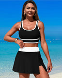 EMOSWIM – High-Waist Bikini-Sets Bauchkontrolle Schwimmrock Zweiteiliger Badeanzug Bauchkontrolle Farbblock-Badeanzug