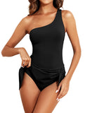 Emoswim – Damen Einteiliger Badeanzug mit Rock und One-Shoulder-Träger – Schwarz