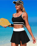 EMOSWIM – High-Waist Bikini-Sets Bauchkontrolle Schwimmrock Zweiteiliger Badeanzug Bauchkontrolle Farbblock-Badeanzug