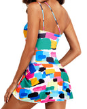 Emoswim Damen Einteiler Badekleid One Shoulder mit Rock – Color Block