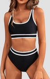 EMOSWIM - Women's High Waisted Bikini Sets Sporty Two Piece Swimsuits Color Block Cheeky High Cut Bathing Suits
