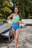 Emoswim-Green Terry Floral Cut Out One Piece In Fondant