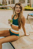 Emoswim-Teal Colorblock Bikini-Set mit Cut-Back